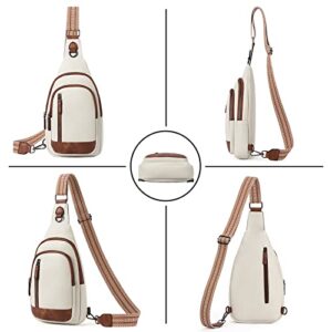 CLUCI Sling Bag for Women Leather Crossbody Fanny Packs for Women Large Sling Backpack Chest Bag for Travel Hiking Cycling Beige with Brown