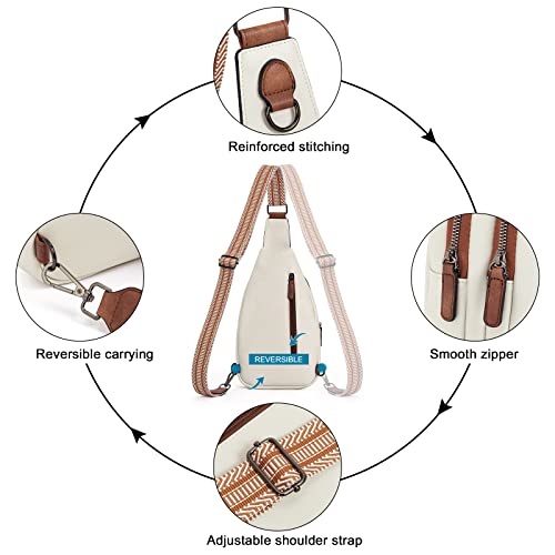 CLUCI Sling Bag for Women Leather Crossbody Fanny Packs for Women Large Sling Backpack Chest Bag for Travel Hiking Cycling Beige with Brown