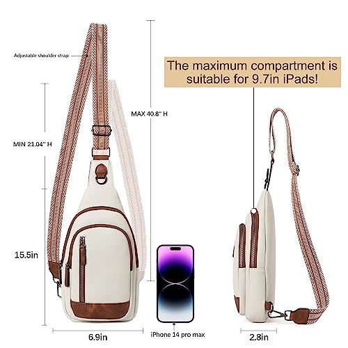 CLUCI Sling Bag for Women Leather Crossbody Fanny Packs for Women Large Sling Backpack Chest Bag for Travel Hiking Cycling Beige with Brown