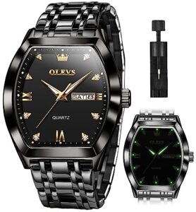 olevs watch for men business dress diamond analog quartz date luxury men watches black casual stainless steel waterproof luminous two tone man wrist watch square