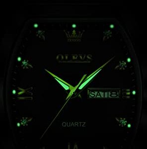 OLEVS Watch for Men Business Dress Diamond Analog Quartz Date Luxury Men Watches Black Casual Stainless Steel Waterproof Luminous Two Tone Man Wrist Watch Square