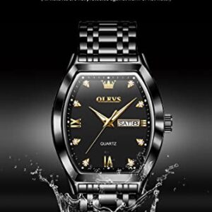 OLEVS Watch for Men Business Dress Diamond Analog Quartz Date Luxury Men Watches Black Casual Stainless Steel Waterproof Luminous Two Tone Man Wrist Watch Square