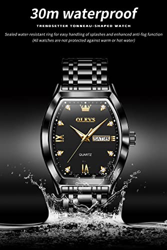 OLEVS Watch for Men Business Dress Diamond Analog Quartz Date Luxury Men Watches Black Casual Stainless Steel Waterproof Luminous Two Tone Man Wrist Watch Square