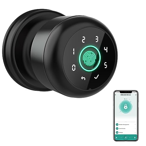 GHome 4 IN 1 Smart Fingerprint Door Knob with Keypad Door Lock, Biometric Smart Door Knobs & App Control, Keyless Entry Door Lock Great for Home, Bedroom, Apartment Offices and Garages