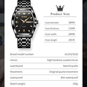 OLEVS Watch for Men Business Dress Diamond Analog Quartz Date Luxury Men Watches Black Casual Stainless Steel Waterproof Luminous Two Tone Man Wrist Watch Square