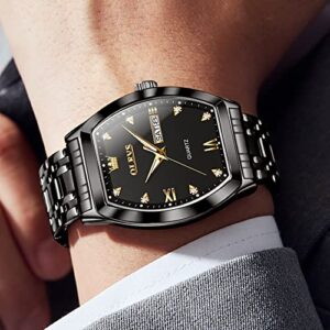 OLEVS Watch for Men Business Dress Diamond Analog Quartz Date Luxury Men Watches Black Casual Stainless Steel Waterproof Luminous Two Tone Man Wrist Watch Square