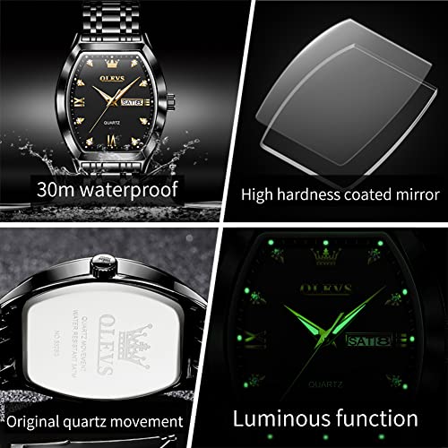 OLEVS Watch for Men Business Dress Diamond Analog Quartz Date Luxury Men Watches Black Casual Stainless Steel Waterproof Luminous Two Tone Man Wrist Watch Square