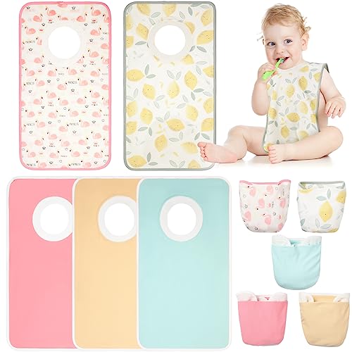 Newwiee 5 Pieces Waterproof Muslin Pullover Baby Bibs Full Coverage Toddler Bibs Soft Absorbent Large Bibs Comfortable Towel Bibs Colorful Baby Drooling Bibs for Feeding and Drooling Toddlers