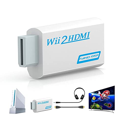 GANA Wii to HDMI Converter Adapter with Hdmi Cable Connect Wii Console to HDMI Display in 1080p Output Video with 3.5mm Audio Supports All Wii Display Modes White