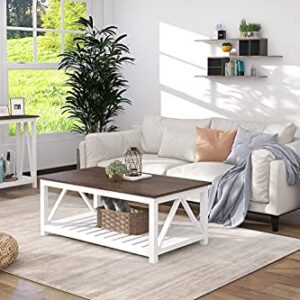 ChooChoo 3-Piece Farmhouse Living Room Table Set Includes Coffee Table & Two Rustic Vintage End Side Table with Storage Shelf