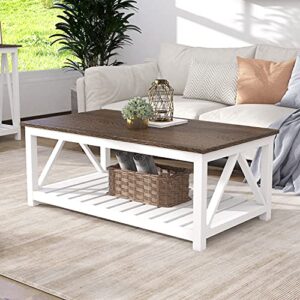 ChooChoo 3-Piece Farmhouse Living Room Table Set Includes Coffee Table & Two Rustic Vintage End Side Table with Storage Shelf