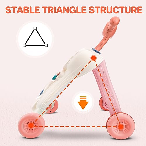 Alkinoos Baby Push Walker with Musical Play Table, Speed & Height Adjustable Learning Walker for Baby for 12 Month and Up - Pink Forest