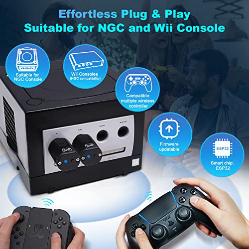 RetroScaler Wireless Controller Adapter - Bluetooth Controller Adapter for NGC Game Console, Compatible with PS3/PS4/PS5, Xbox One S, Series X/S, Switch Pro, Video Game Converter to NGC System