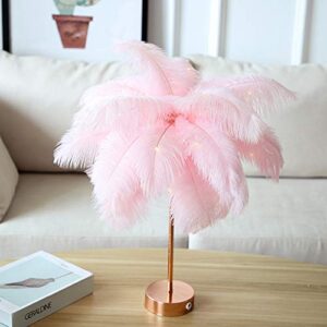 naisicore feathers table lamps, 18.9inch ostrich feather night light, usb/battery powered bedside lamps, desktop atmosphere lights gift for mother, girlfriend wedding decoration (pink)