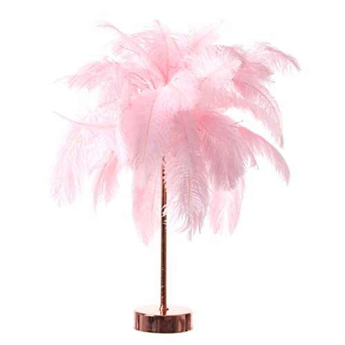 Naisicore Feathers Table Lamps, 18.9inch Ostrich Feather Night Light, USB/Battery Powered Bedside Lamps, Desktop Atmosphere Lights Gift for Mother, Girlfriend Wedding Decoration (Pink)