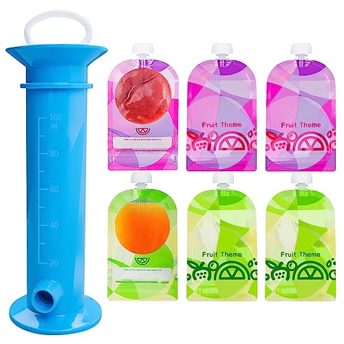 Newmemo Baby Food Pouch Maker 7PCS Double Zipper Reusable Food Pouches Filler Set Refillable Fruit Puree Pouch Filling Station Portable Juice Puree Squeezer Storage Bags for Toddlers Baby