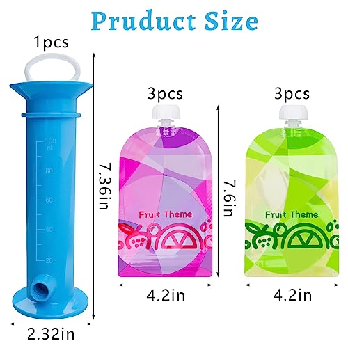 Newmemo Baby Food Pouch Maker 7PCS Double Zipper Reusable Food Pouches Filler Set Refillable Fruit Puree Pouch Filling Station Portable Juice Puree Squeezer Storage Bags for Toddlers Baby