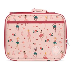 simple modern kids lunch box for toddler | reusable insulated bag for girls, boys | meal containers for school with exterior and interior pockets | hadley collection | pink ballerina