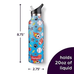 Highlights Insulated Water Bottle for Kids, 20-Ounce Stainless Steel Water Bottles for Boys and Girls, Double Wall Vacuum Insulated, Kids Water Bottle for School (Sports - Blue)