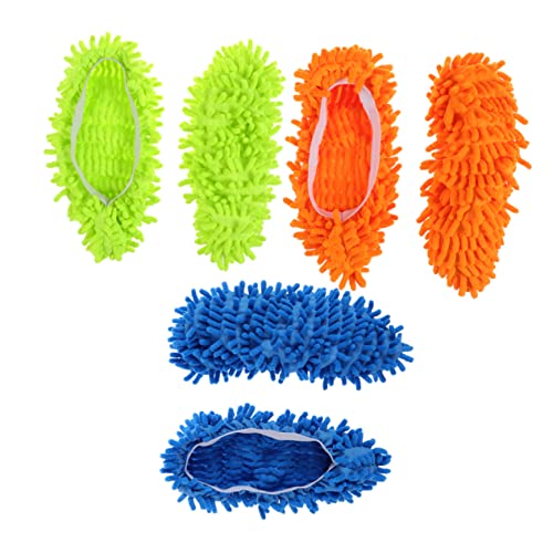 Chenille Socks 6pcs/ 3 Pairs Floor Mops Cleaning Mops Chenille Socks Floor Cleaning Slipper Lazy Mop Slippers Chenille Shoe Cover Detergent Washable Dust Mop Slipper Mop Cap