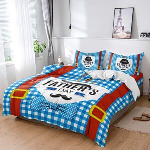 happy father's day duvet cover set full,4 pieces black hat with beard red belt bed sheet sets soft comforter cover with flat sheet 2 pillow shams for teen/man/woman/toddler blue buffalo checker