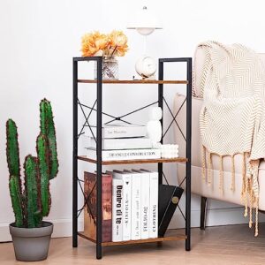 HCHQHS Bookshelf, 3 Tier Industrial Bookcase, Metal Small Bookcase, Rustic Etagere Book Shelf Storage Organizer for Living Room, Bedroom, and Home Office (Rustic)