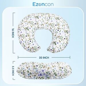 Ezencon Nursing Pillow for Breastfeeding Positioner - Breast Feeding Essentials Tummy Time Pillows with Removable Cotton Blend Cover (Flower-2)