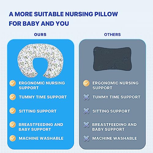 Ezencon Nursing Pillow for Breastfeeding Positioner - Breast Feeding Essentials Tummy Time Pillows with Removable Cotton Blend Cover (Flower-2)