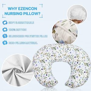 Ezencon Nursing Pillow for Breastfeeding Positioner - Breast Feeding Essentials Tummy Time Pillows with Removable Cotton Blend Cover (Flower-2)