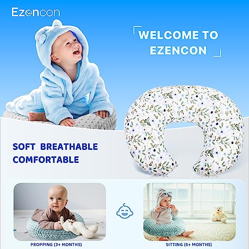 Ezencon Nursing Pillow for Breastfeeding Positioner - Breast Feeding Essentials Tummy Time Pillows with Removable Cotton Blend Cover (Flower-2)