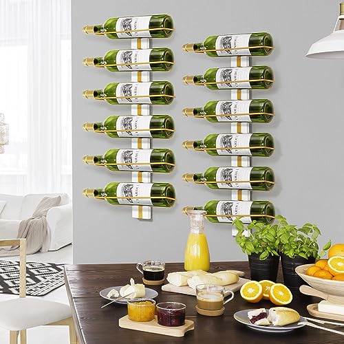 B4Life Wine Rack Wall Mounted, Golden Wall Wine Rack for Wine Bottles Wood Wine Racks for Wall, Wine Holder Wall Mounted Wine Bottle Racks for Kitchen,Dining Room,Bar (9 Wine Bottles)