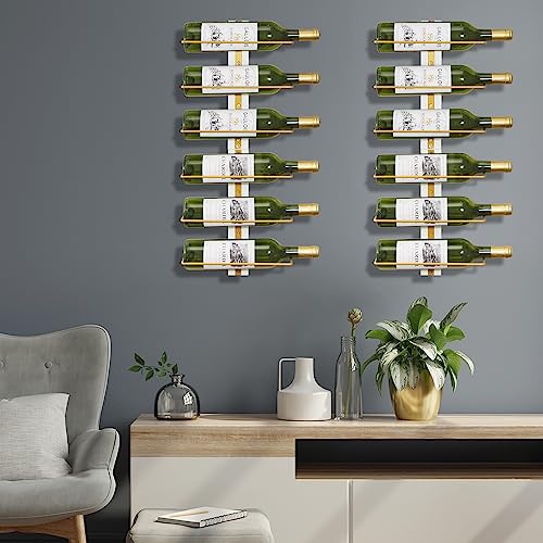 B4Life Wine Rack Wall Mounted, Golden Wall Wine Rack for Wine Bottles Wood Wine Racks for Wall, Wine Holder Wall Mounted Wine Bottle Racks for Kitchen,Dining Room,Bar (9 Wine Bottles)