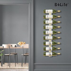 B4Life Wine Rack Wall Mounted, Golden Wall Wine Rack for Wine Bottles Wood Wine Racks for Wall, Wine Holder Wall Mounted Wine Bottle Racks for Kitchen,Dining Room,Bar (9 Wine Bottles)