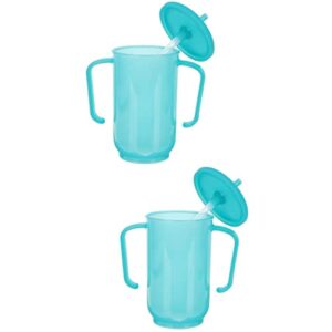 doitool 2pcs adult sippy cup with straw spill proof, adult sippy cup for elderly spill proof, adult sippy cups for elderly care (blue)