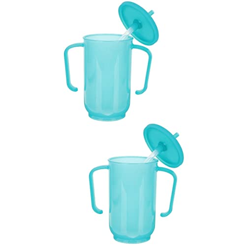 DOITOOL 2PCS Adult Sippy Cup with Straw Spill Proof, Adult Sippy Cup for Elderly Spill Proof, Adult Sippy Cups for Elderly Care (Blue)