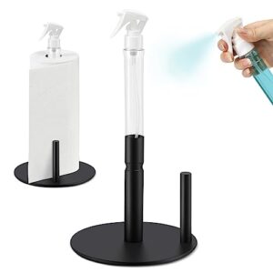soamoeu paper towel holder with spray bottle, stainless steel countertop paper towel holder, one-handed operation kitchen paper towels holder with non slip weighted base (black)