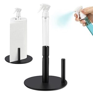 SOAMOEU Paper Towel Holder with Spray Bottle, Stainless Steel Countertop Paper Towel Holder, One-Handed Operation Kitchen Paper Towels Holder with Non Slip Weighted Base (Black)