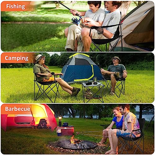 Leonyo 2 Pcs Camping Chairs with Table, Folding Chairs for Outside & Portable Camping Table, Oversized Heavy Duty Foldable Chair for Adults Fishing, Picnic, Hiking, Sports, Lawn, Travel - Black