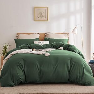 kinmeroom olive green duvet cover queen size- soft & breathable bedding duvet cover set with zipper closure-1 duvet cover and 2 pillow shams(90 * 90",olive green)