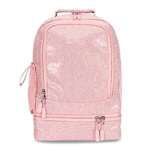 bentgo® kids 2-in-1 backpack & insulated lunch bag - glitter designed 16” backpack for school & travel - durable, water resistant, padded, & large compartments (glitter edition - petal pink)