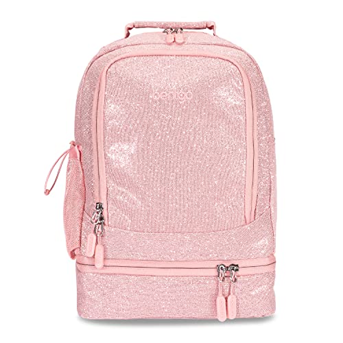 Bentgo® Kids 2-in-1 Backpack & Insulated Lunch Bag - Glitter Designed 16” Backpack for School & Travel - Durable, Water Resistant, Padded, & Large Compartments (Glitter Edition - Petal Pink)