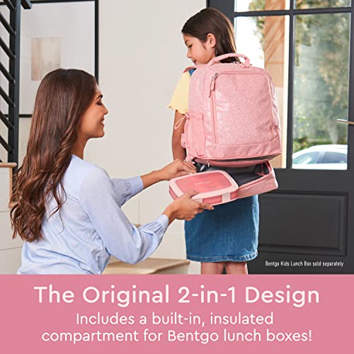 Bentgo® Kids 2-in-1 Backpack & Insulated Lunch Bag - Glitter Designed 16” Backpack for School & Travel - Durable, Water Resistant, Padded, & Large Compartments (Glitter Edition - Petal Pink)