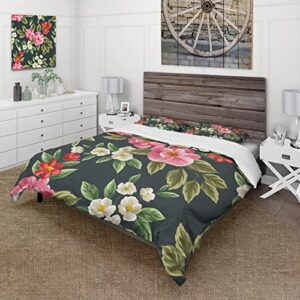 design art designart 'vintage pink and red wildflowers ii' traditional duvet cover comforter set full/queen cover + comforter + 2 shams 4 piece