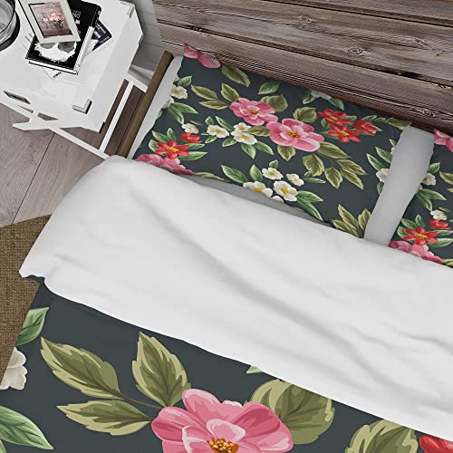DESIGN ART Designart 'Vintage Pink and Red Wildflowers II' Traditional Duvet Cover Comforter Set Full/Queen Cover + Comforter + 2 Shams 4 Piece