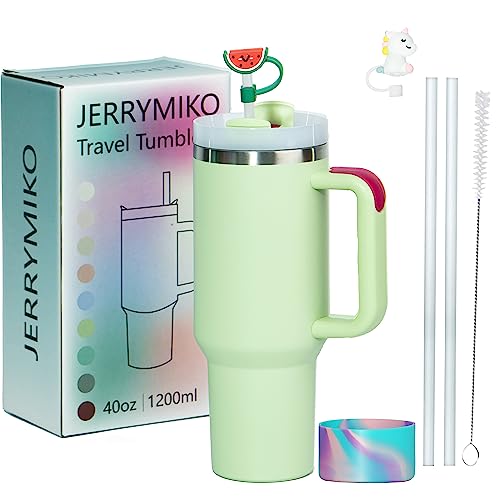 JERRYMIKO 40 oz Tumbler With Handle and Straw Lid,Simpl Moder Double Wall Vacuum Sealed Stainless Steel Insulated Tumblers,Travel Mug for Hot and Cold Beverages,Thermos Travel Coffee Mug(SpringCitron)