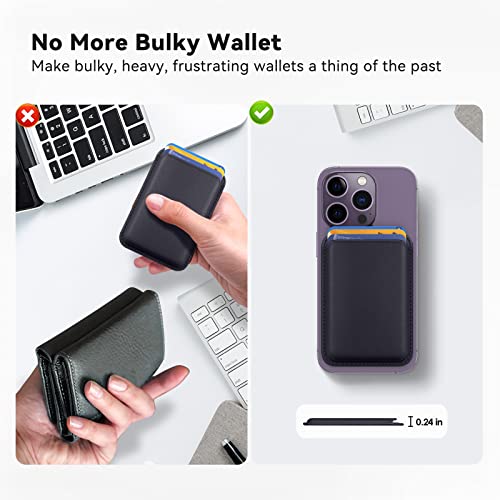 MARETU Magnetic Wallet Card Holder with Mag Safe, Mag-Safe Leather Wallet for iPhone 14 13 12 Pro/Pro Max/Plus/Mini Mag Safe Case, Magnetic Card Holder for Back of iPhone 14/13/12 Series, Midnight