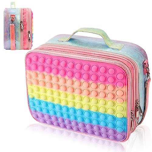 GetWill Pop Lunch Box for Girls, Rainbow Girls Lunch Boxes for School, Push Bubble Kids Insulated Lunch Bag, Leakproof Cooler Lunch Tote with Adjustable Strap, Birthday Back to School Supplies Gifts