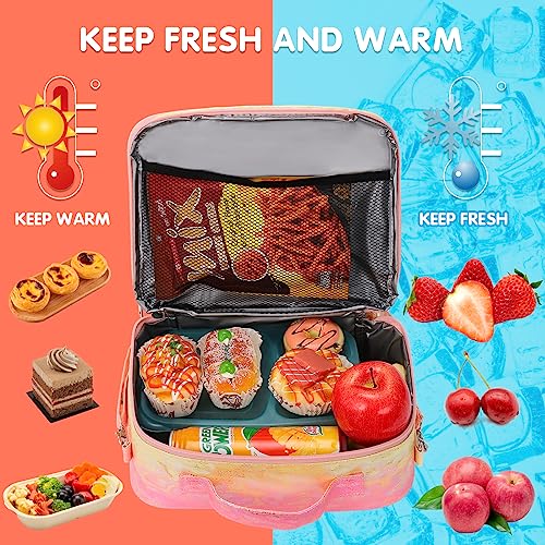 GetWill Pop Lunch Box for Girls, Rainbow Girls Lunch Boxes for School, Push Bubble Kids Insulated Lunch Bag, Leakproof Cooler Lunch Tote with Adjustable Strap, Birthday Back to School Supplies Gifts