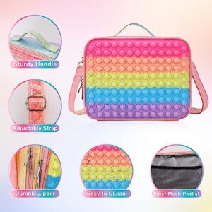 GetWill Pop Lunch Box for Girls, Rainbow Girls Lunch Boxes for School, Push Bubble Kids Insulated Lunch Bag, Leakproof Cooler Lunch Tote with Adjustable Strap, Birthday Back to School Supplies Gifts