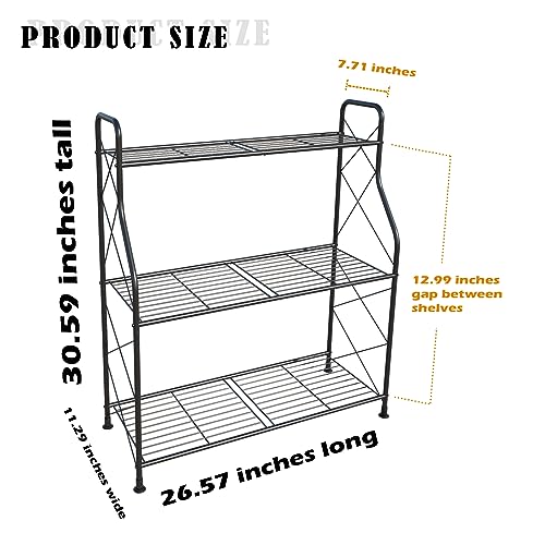 YisanCrafts 3-Tier Shoe Rack for Closet Metal Shoe Organizer for Entryway, Extra Large Capacity Wide Shoe Storage Shelf with Sturdy Wire Grid for Closet Floor, Bedroom, Wire Grid, Black